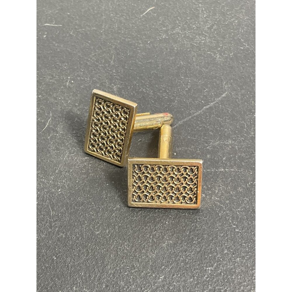Rectangular Gold Tone Chainmail Pattern Cufflinks